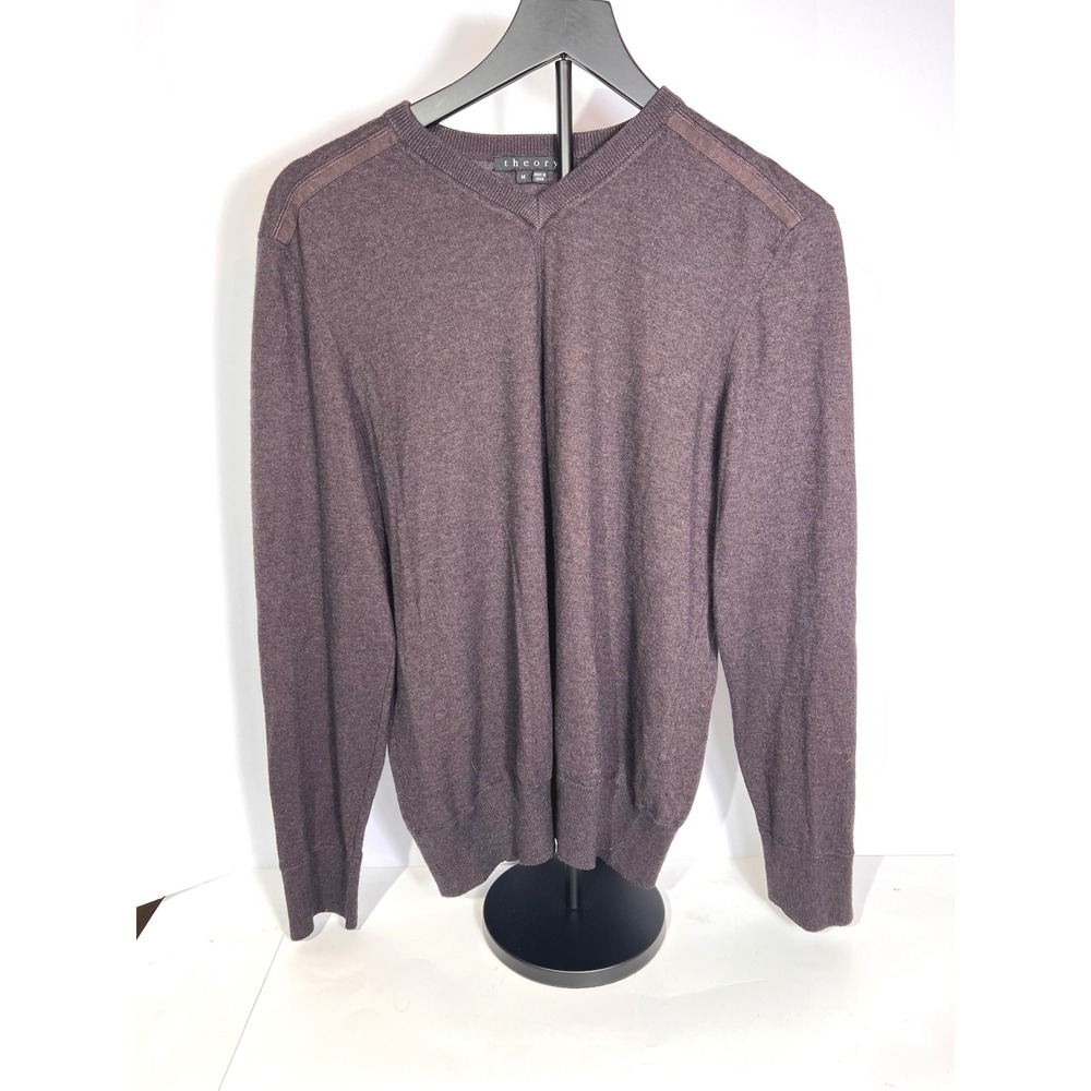 Theory women's V-Neck Long Sleeve Silk Cashmere Sweater Brown Size Medium